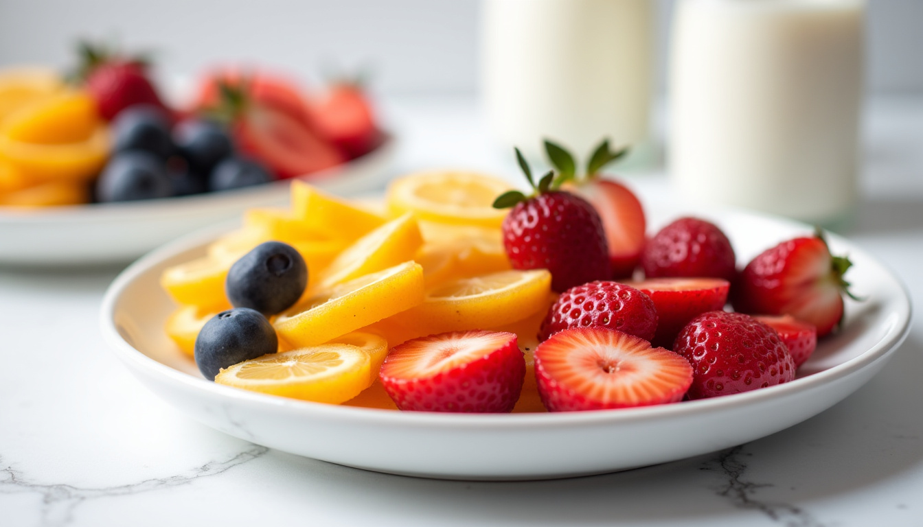 Assiette de fruits de saison frais pour un petit-déjeuner sain