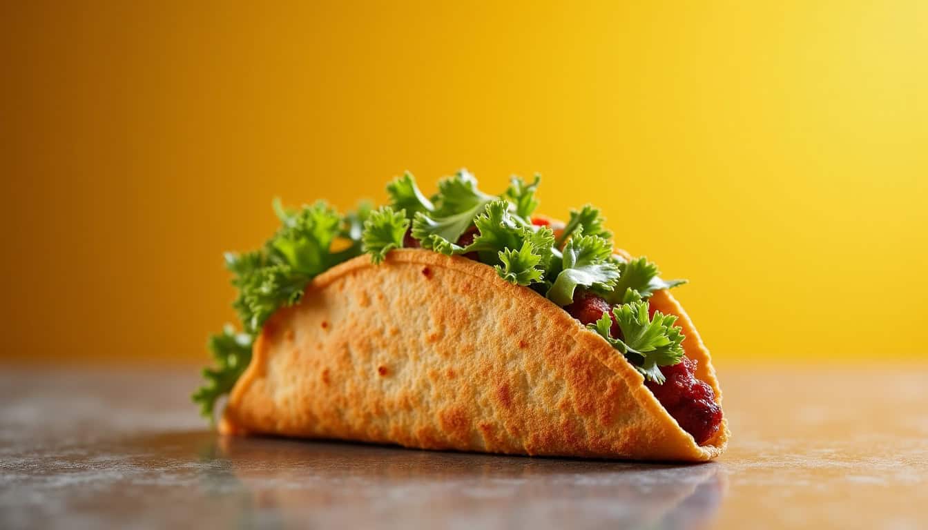 Effet appetissant d’un taco végétarien avec légumes frais et sauce.