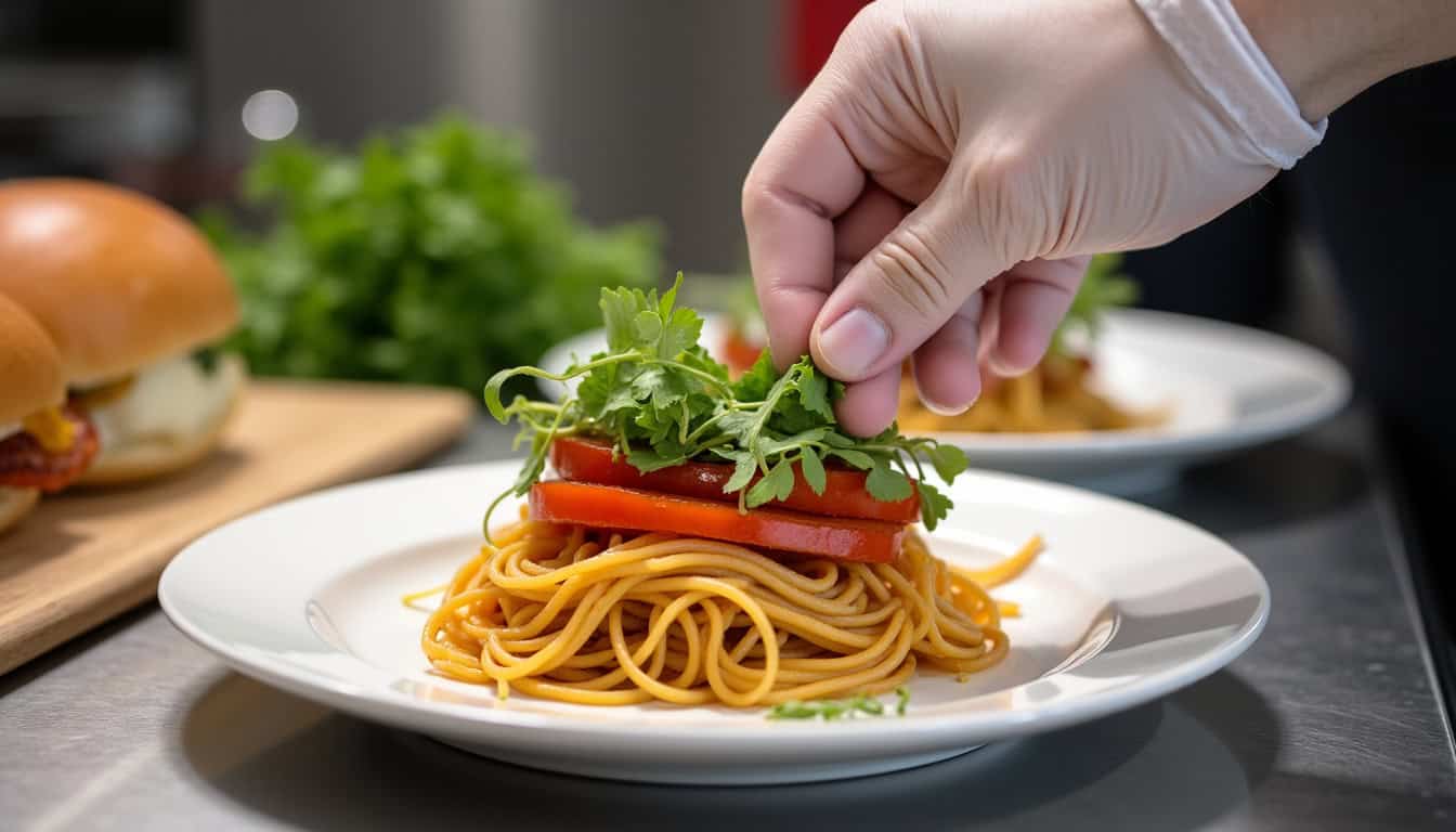 Commande en cours au comptoir de Hollyfood, montrant un plat en préparation