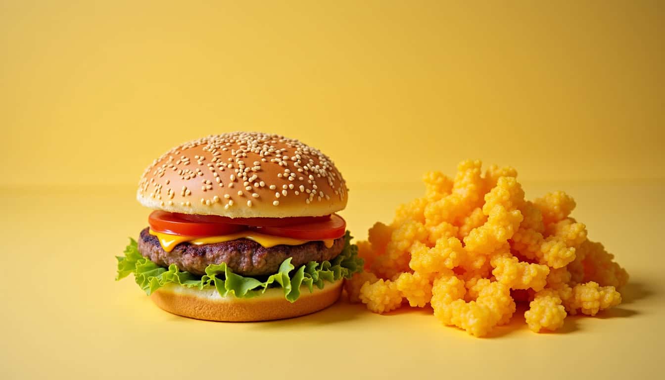 Comparaison visuelle entre chapelure panko et corn flakes utilisés pour la panure de burger