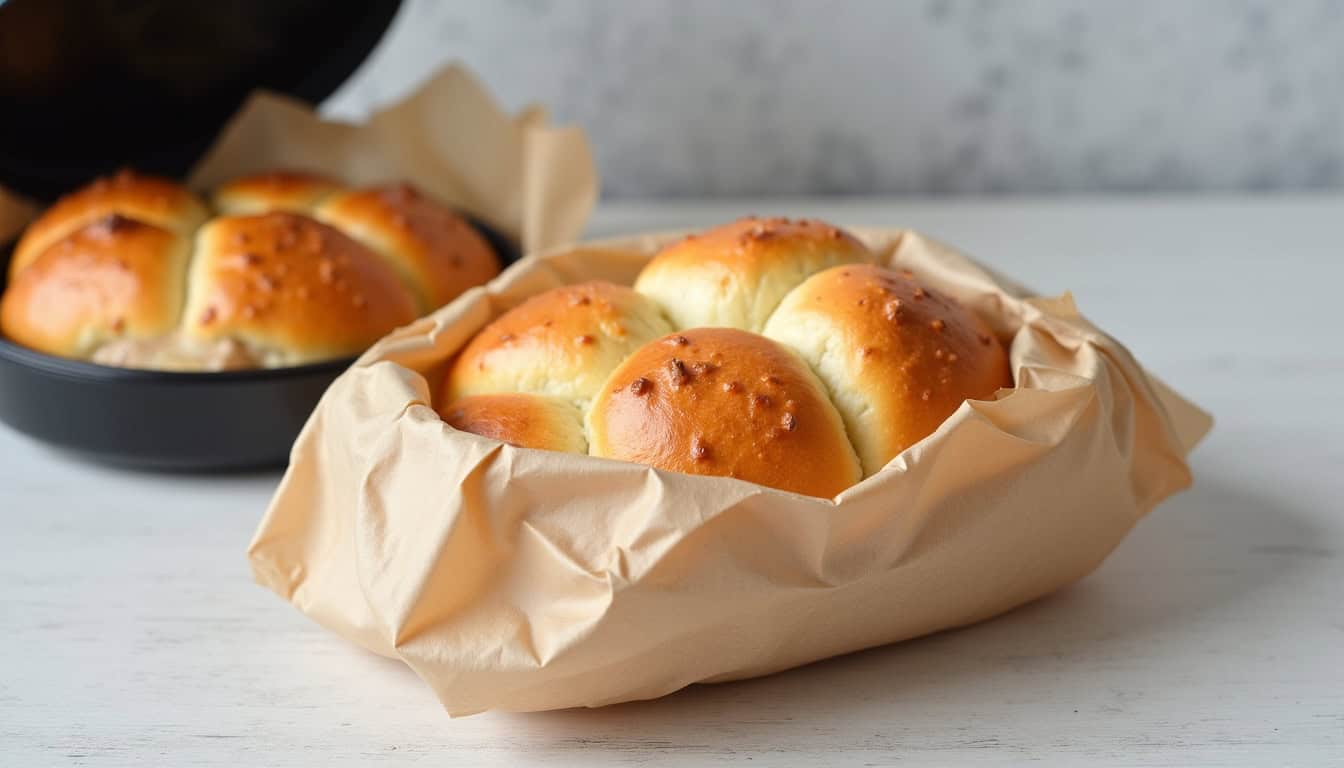 Pains briochés dorés, parfaits pour petit déjeuner ou goûter, servis dans un emballage nature.