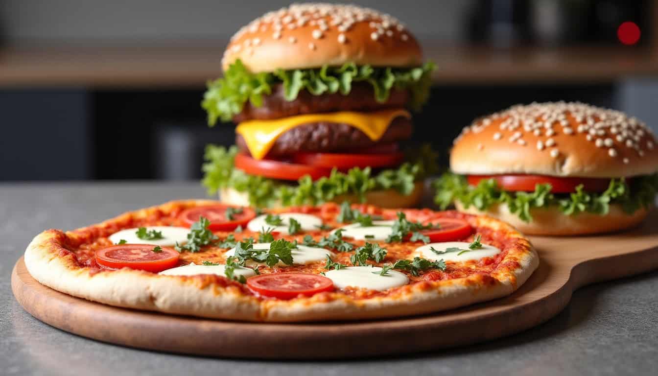 Pizza et hamburger servis chez Hollyfood à Canteleu