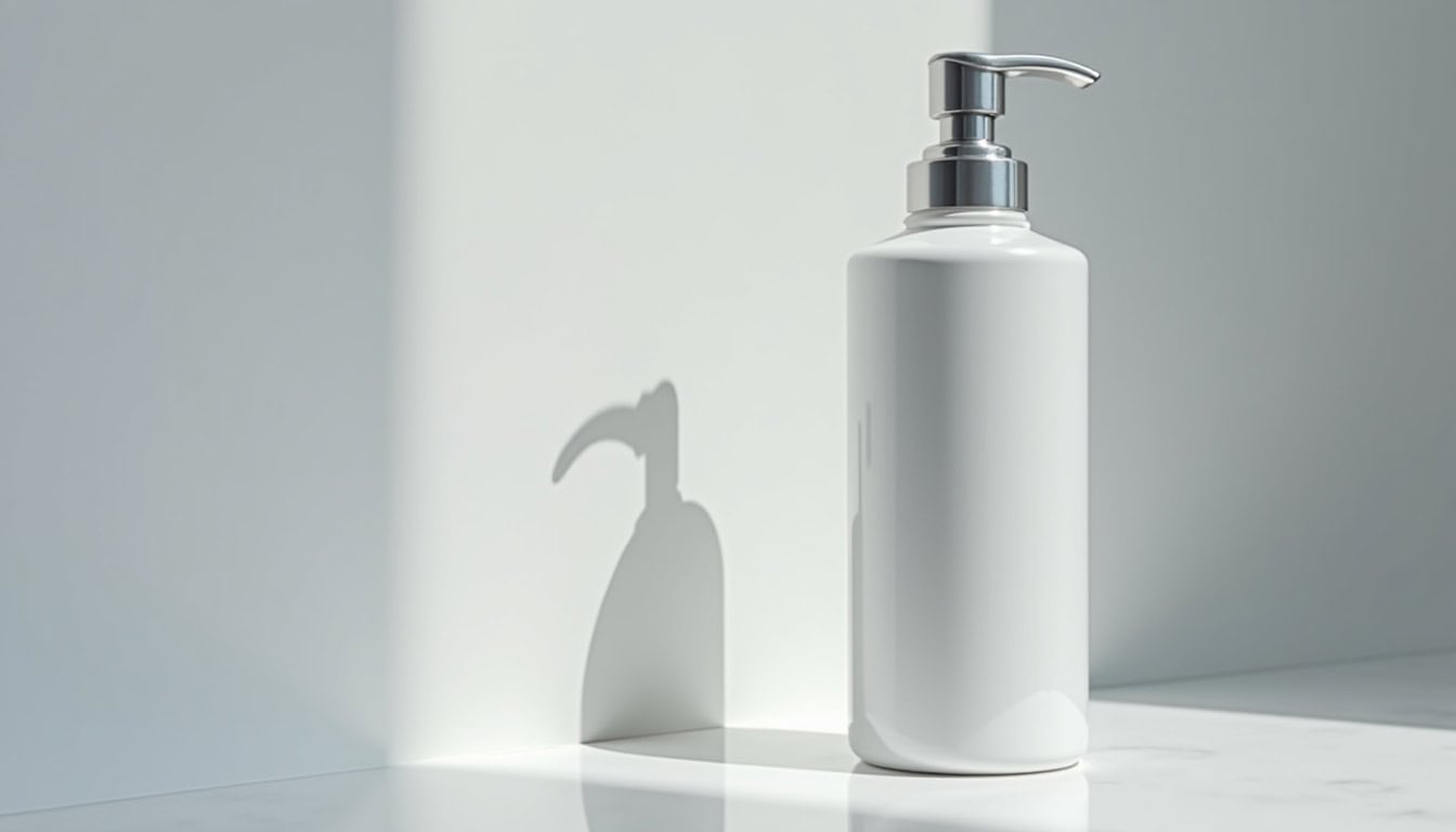 Distributeur savon blanc épuré format compact.