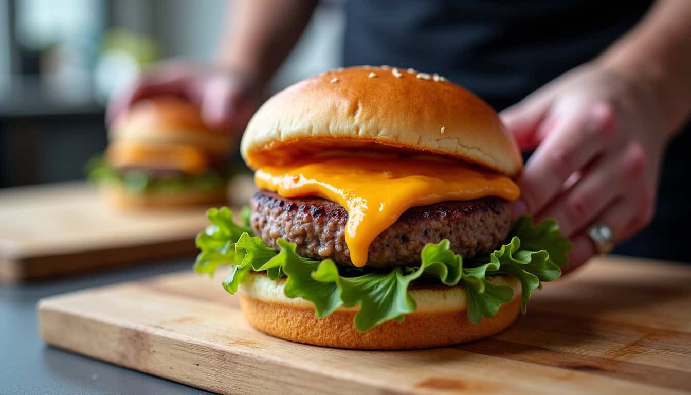 Préparation d’un burger au poisson croustillant avec filet de cabillaud pané