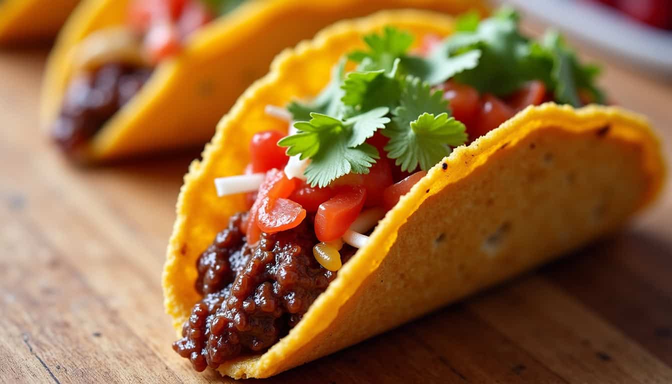 Tacos végétariens croustillants avec haricots, tomates, coriandre, parfaits pour repas rapide et savoureux.