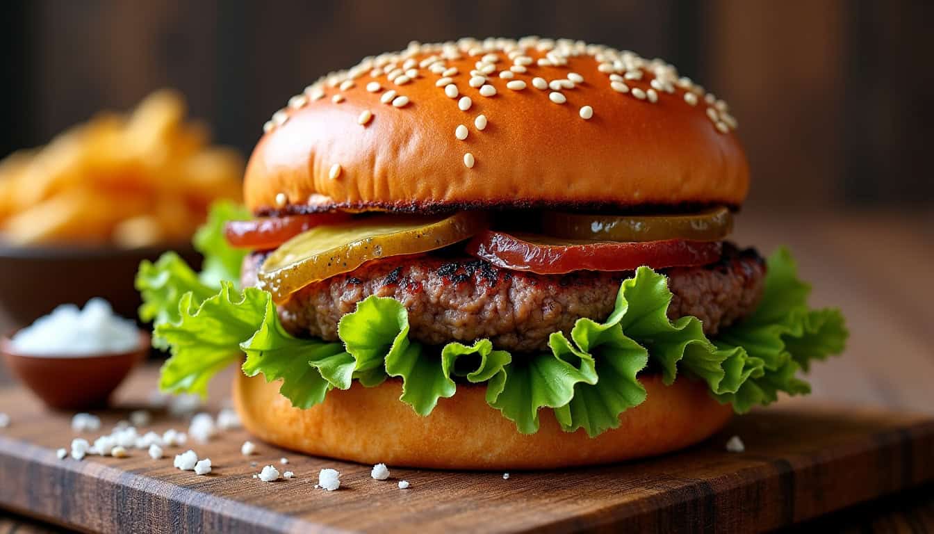 Assortiment de garnitures croquantes pour accompagner un hamburger croustillant