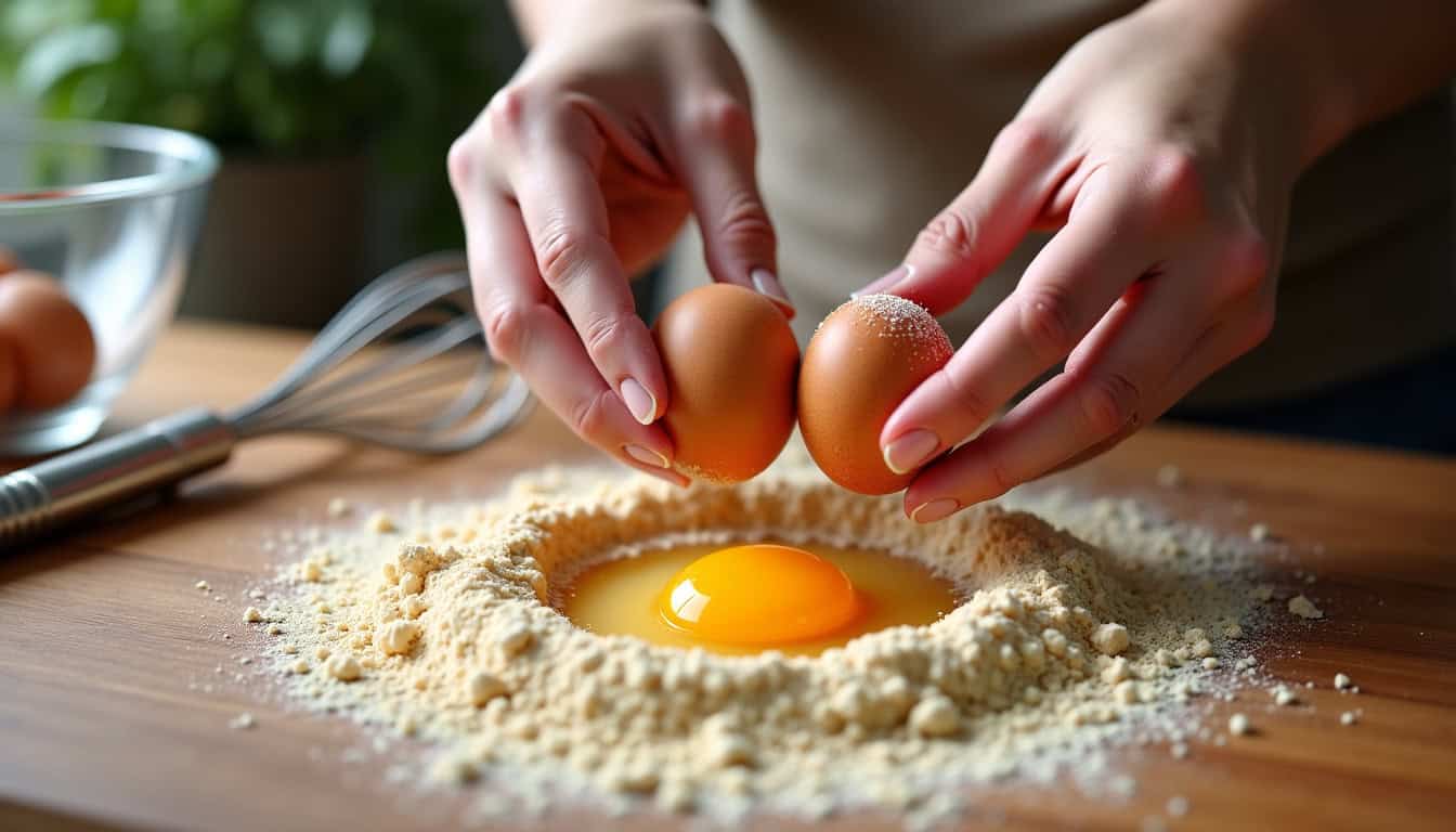 Balayage d'œufs frais pour pâtisserie artisanale.