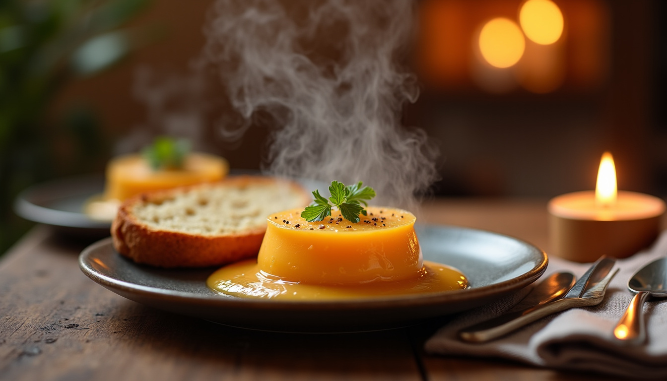 Assiette de foie gras halal servi avec pain d