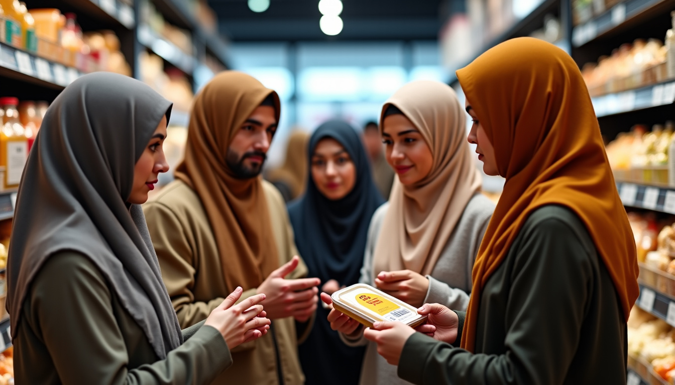 Discussion entre consommateurs musulmans sur la légitimité du foie gras halal, en magasin et sur les réseaux sociaux