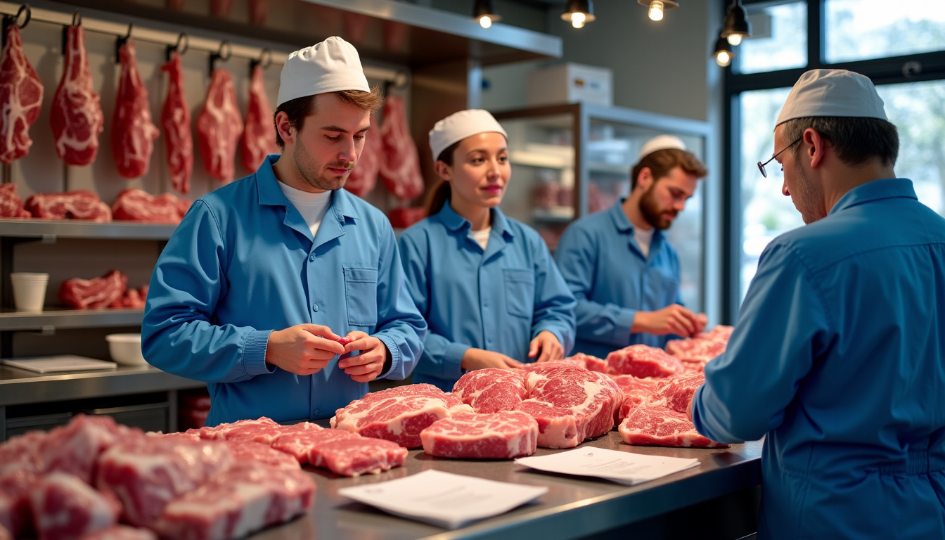 Équipe de contrôle sanitaire inspectant une boucherie halal à Bobigny