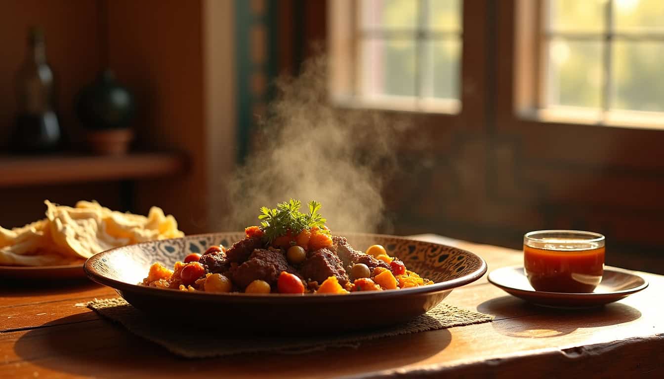 Pâté en croûte chaud avec garniture savoureuse sur une table en bois.