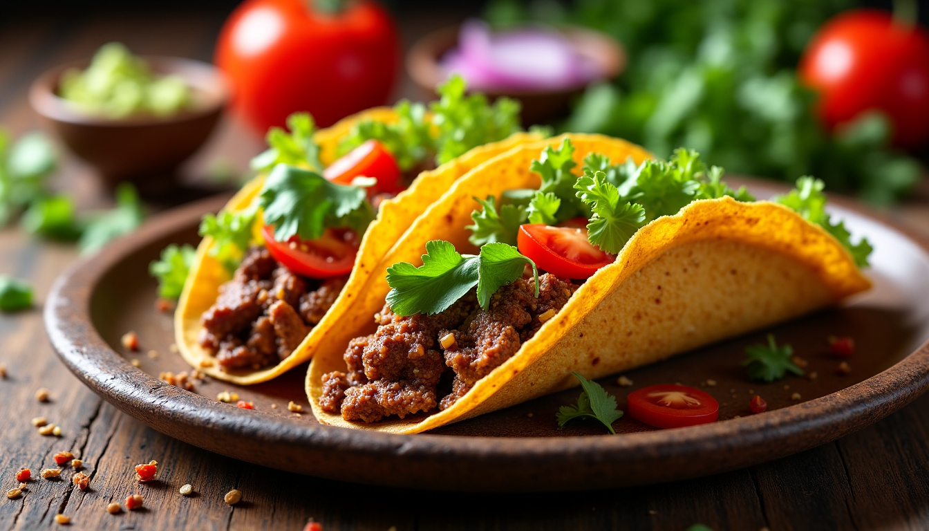 Assiette de tacos halal préparés à Strasbourg avec viande, légumes frais et épices visibles