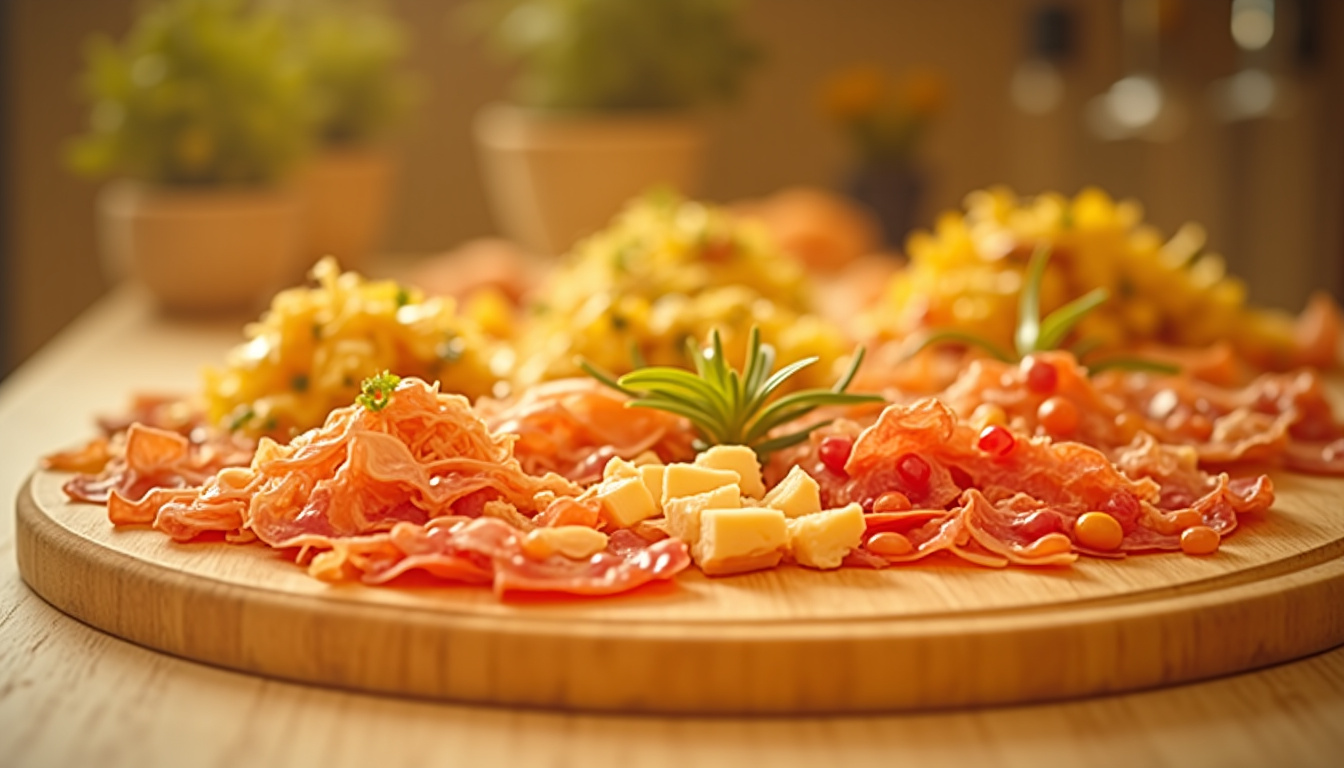 Assortiment de plateaux salés préparés par Rivka Traiteur, présentés sur une table en bois clair, prêts à être livrés
