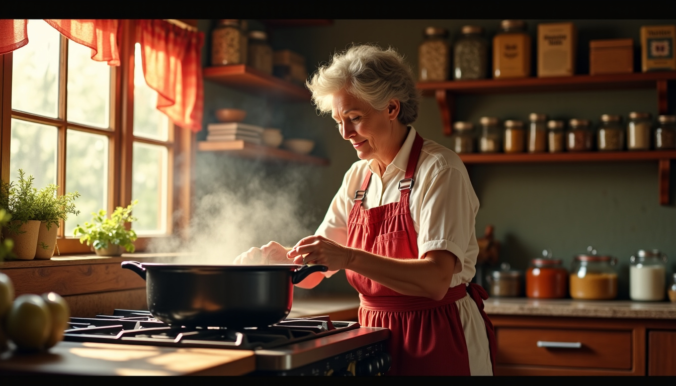 Momma Cherri en train de cuisiner chez elle, entourée d