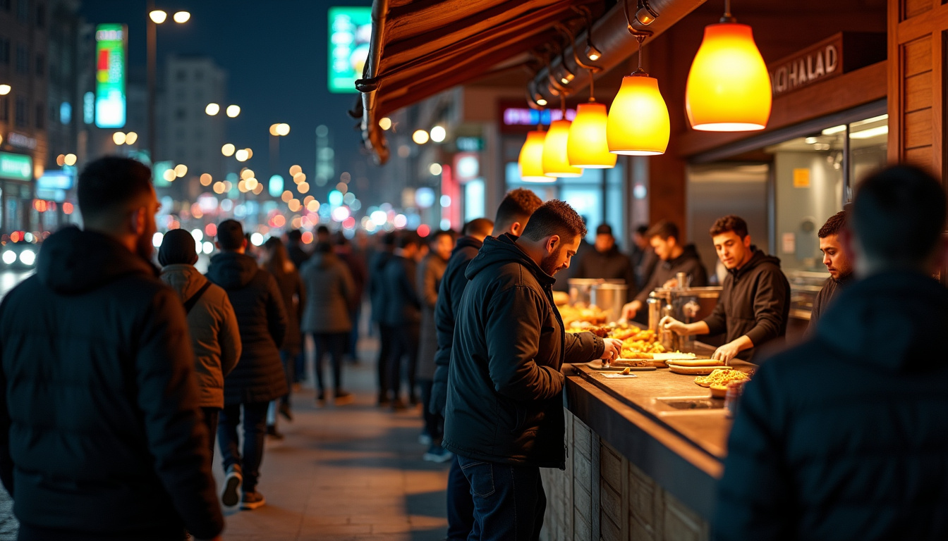 Affluence en soirée dans un restaurant de fast-food en milieu urbain