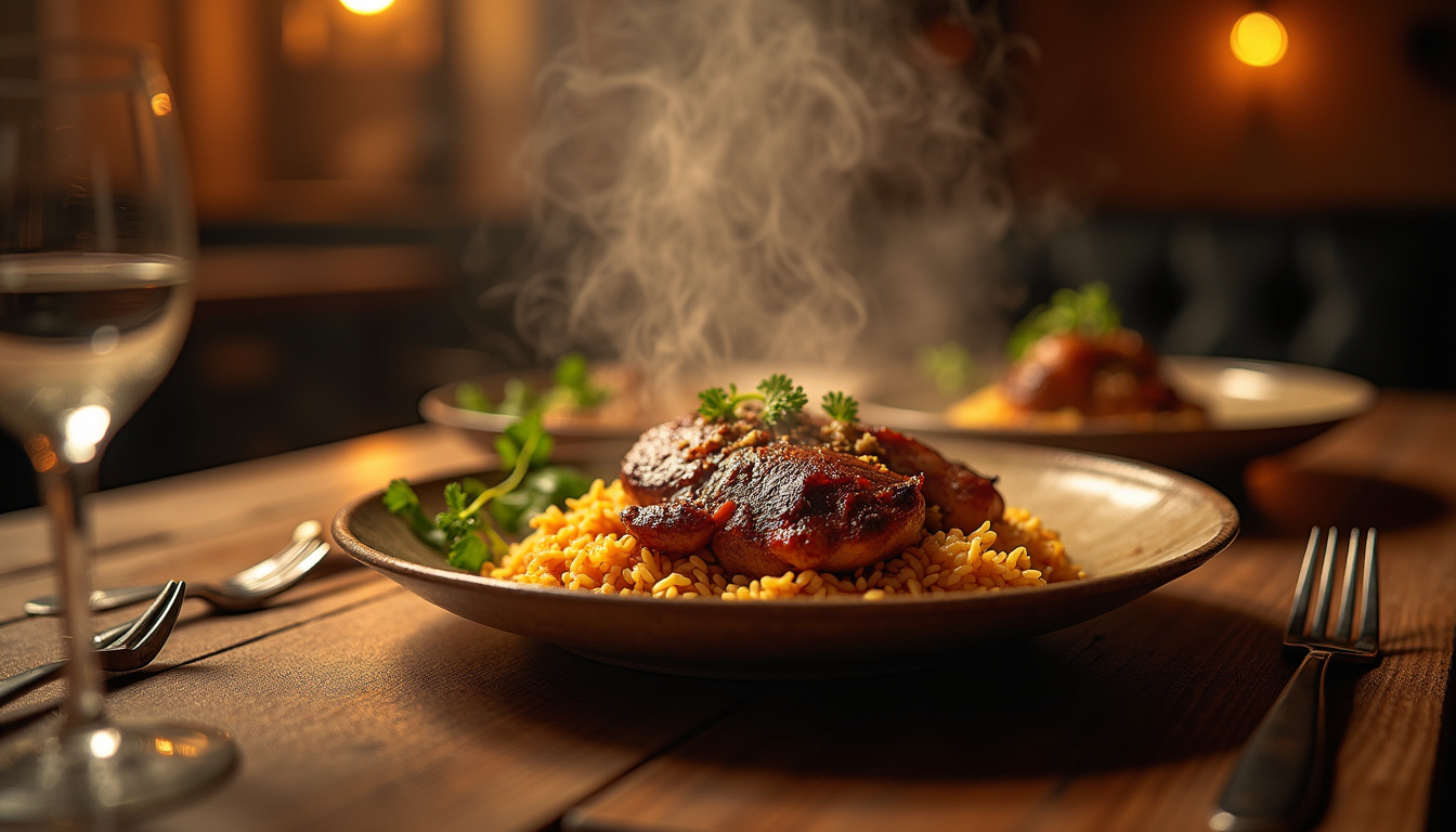 Assiette de viande grillée et riz parfumé dans un restaurant halal à Bruxelles