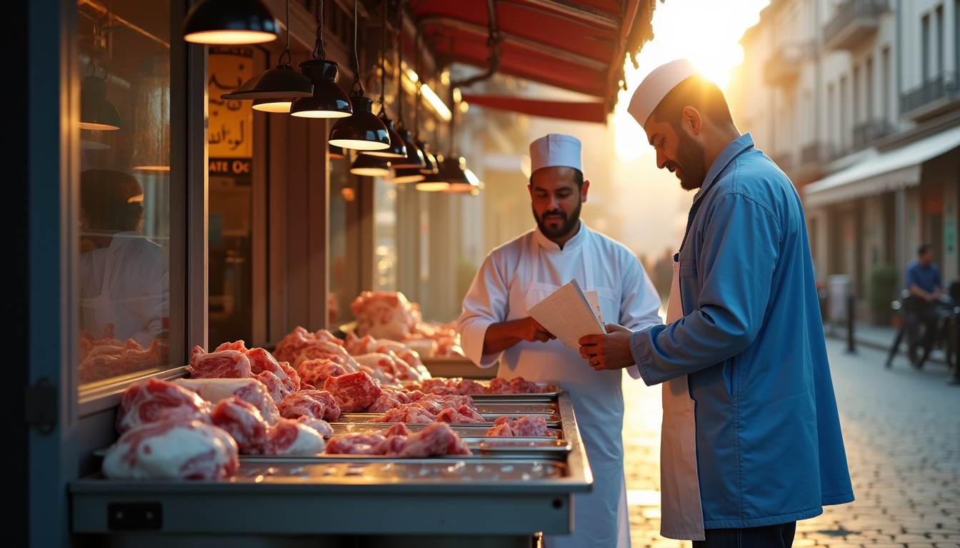 Contrôle sanitaire en cours sur un stand ambulant de viande halal à Saint-Quentin