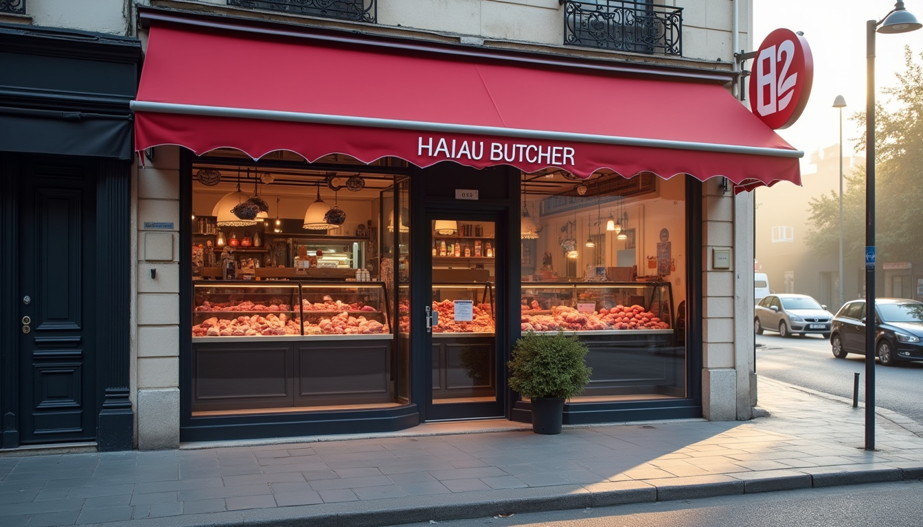 Façade de la boucherie halal H2 située au 154 Rue de Paris à Les Lilas, devanture propre et bien entretenue