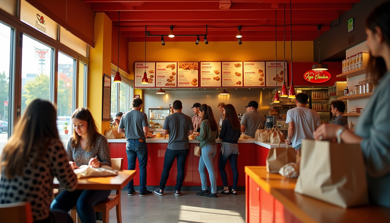 Intérieur du restaurant Pepe Chicken à Villemomble avec clients et comptoir de commande
