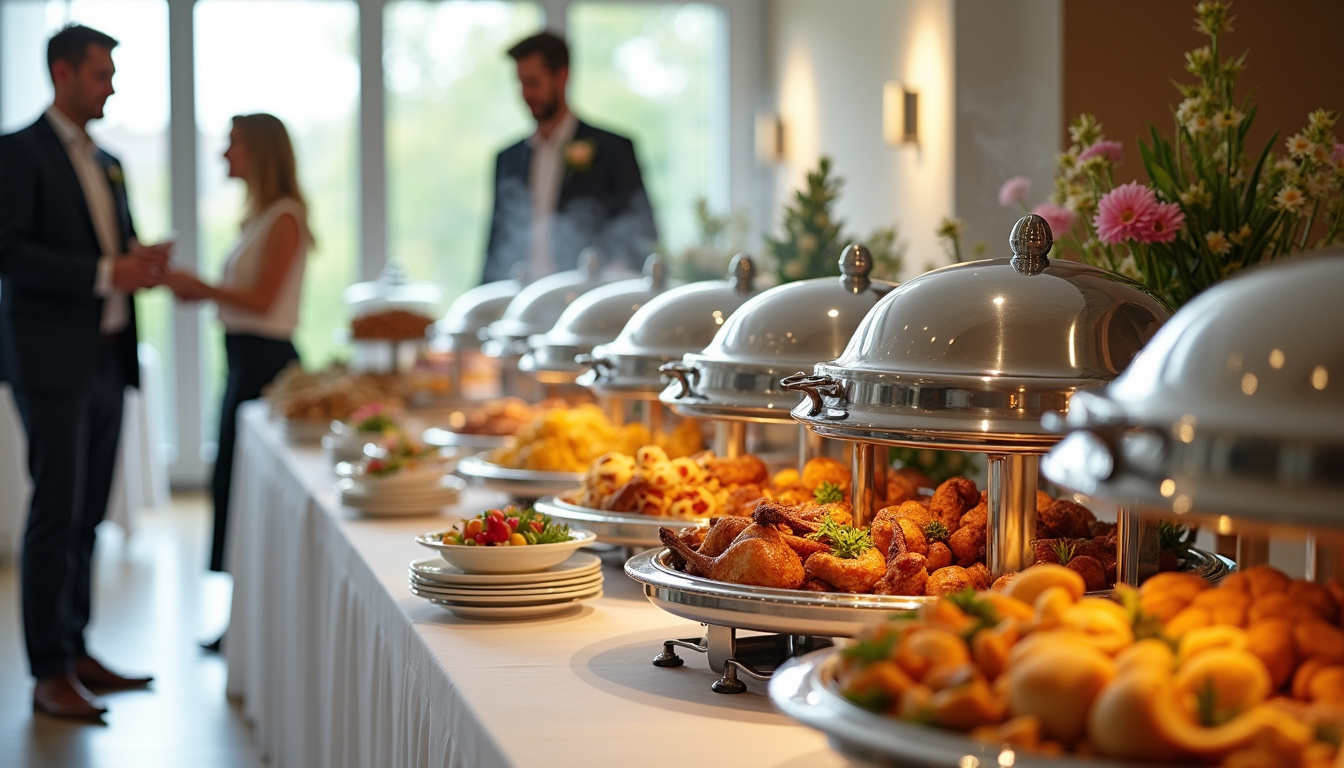 Livraison d’un buffet Flunch Traiteur dans une salle de réception