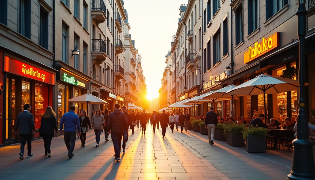 Rue animée de Puteaux avec plusieurs enseignes de restaurants halal visibles, cadre urbain moderne