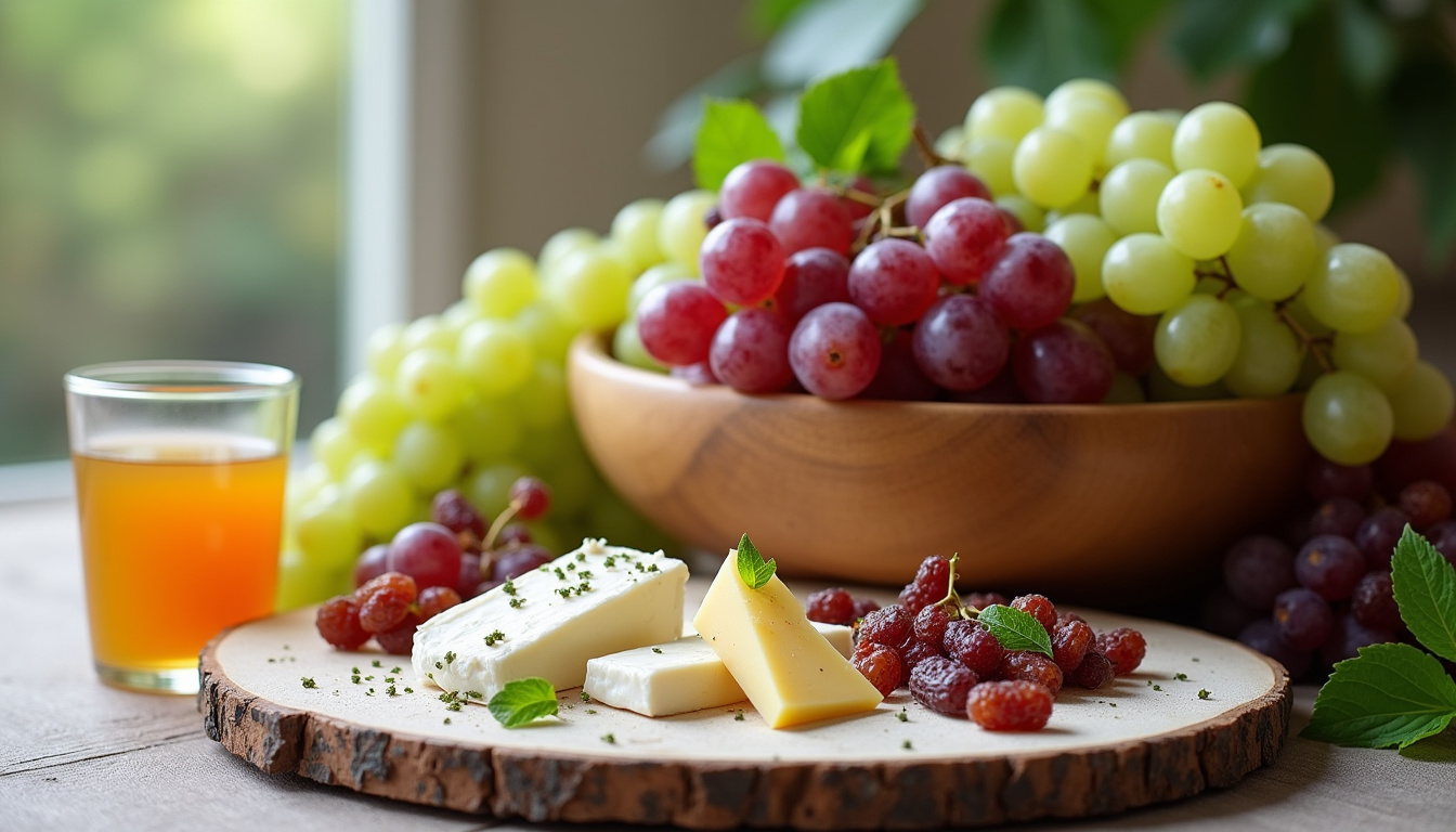 Utilisations du raisin en cuisine: frais, sec, en jus, dans une salade et avec du fromage