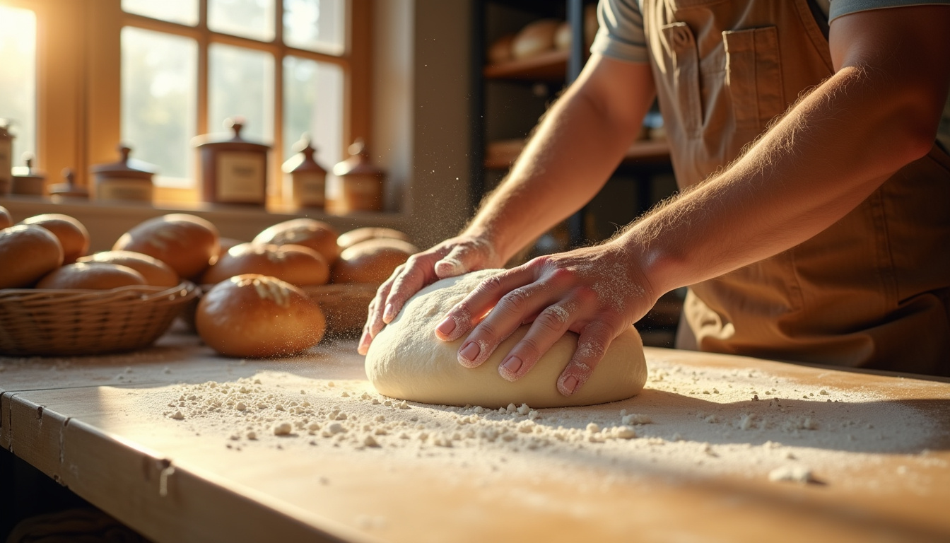 Préparation artisanale du pain dans la boulangerie Aux Délices de la Reine